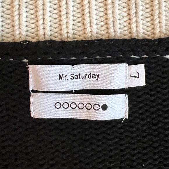 MR. SATURDAY Cardigan Knit Open Front GOOD LUCK Graphic Black Cream - Picture 2 of 8